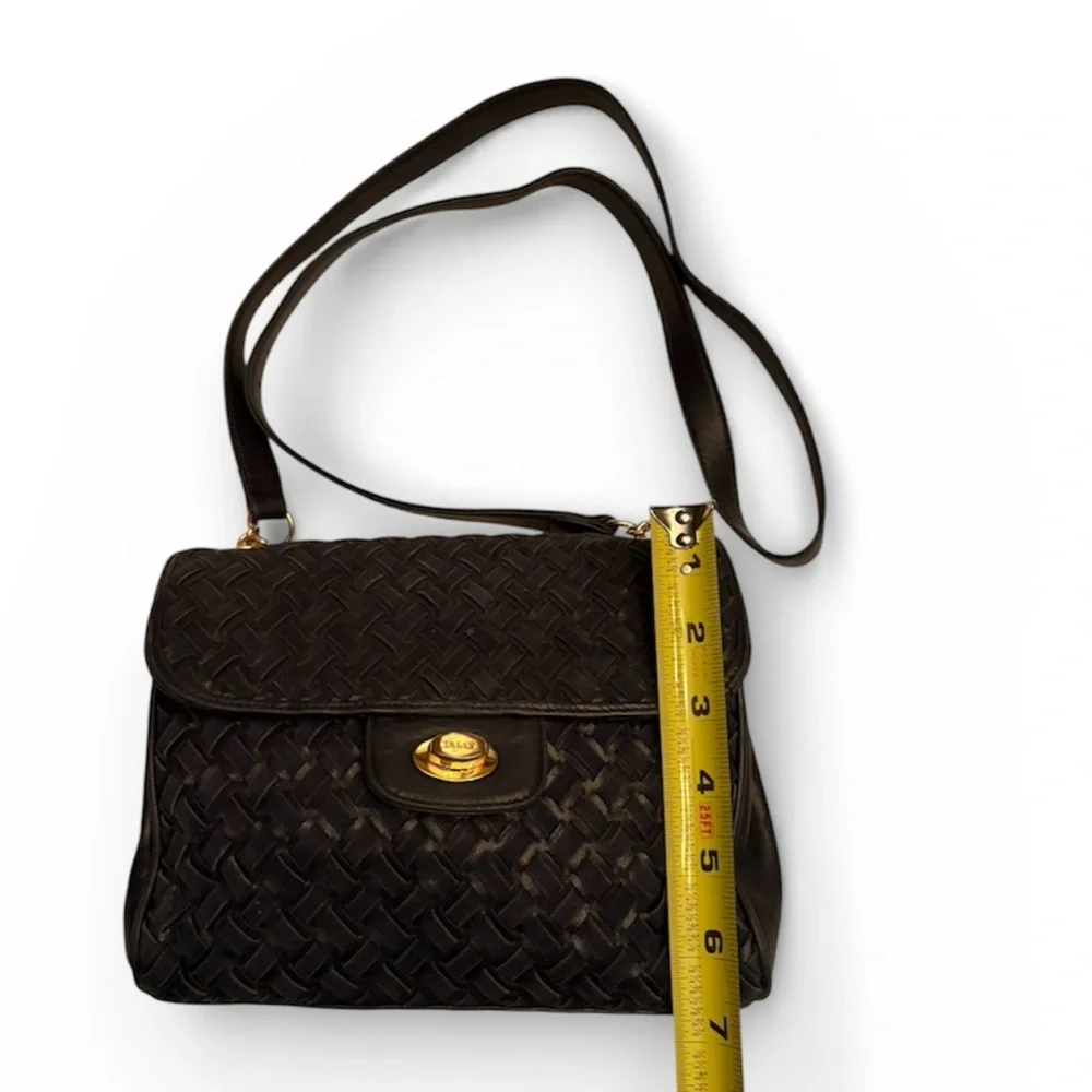 Bally S45 Shoulder Bag Suede Leather Woven Intrecciato Design in Dark Blue